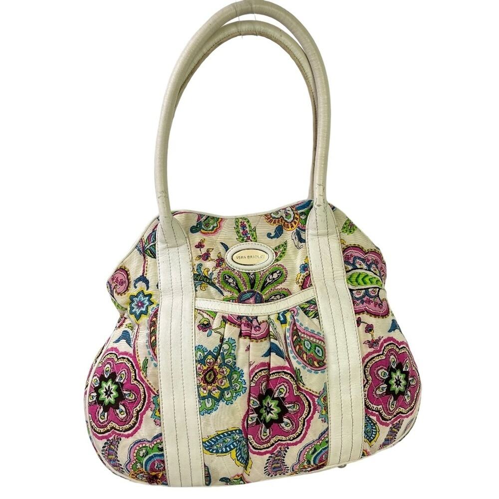Vera Bradley Palm Beach Gardens Floral Satchel Handbag White Pink Purse Bag